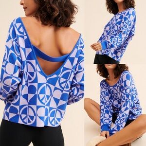 Anthropologie Daily practice geometric peace love sweater size XS open back